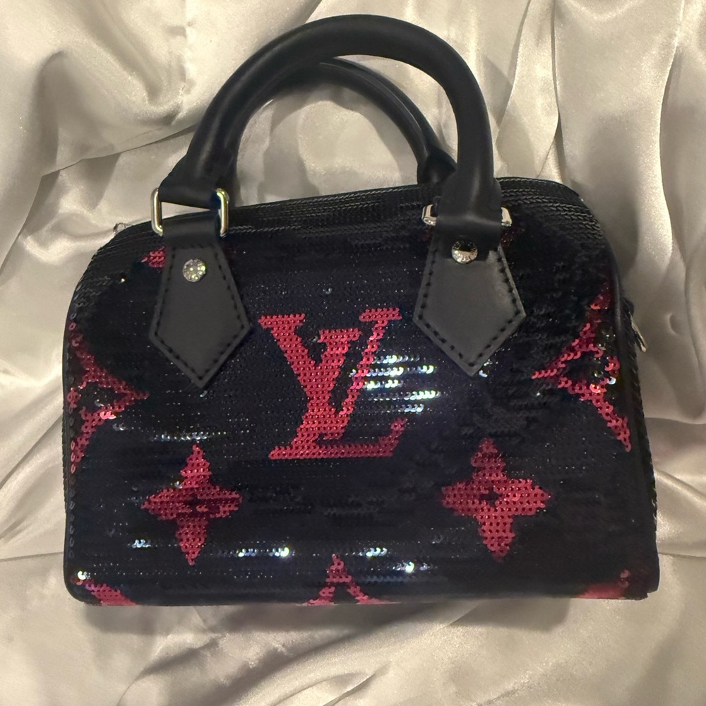 Louis Vuitton Sequin Speedy Bandoulier 18 in Navy and Fuchsia